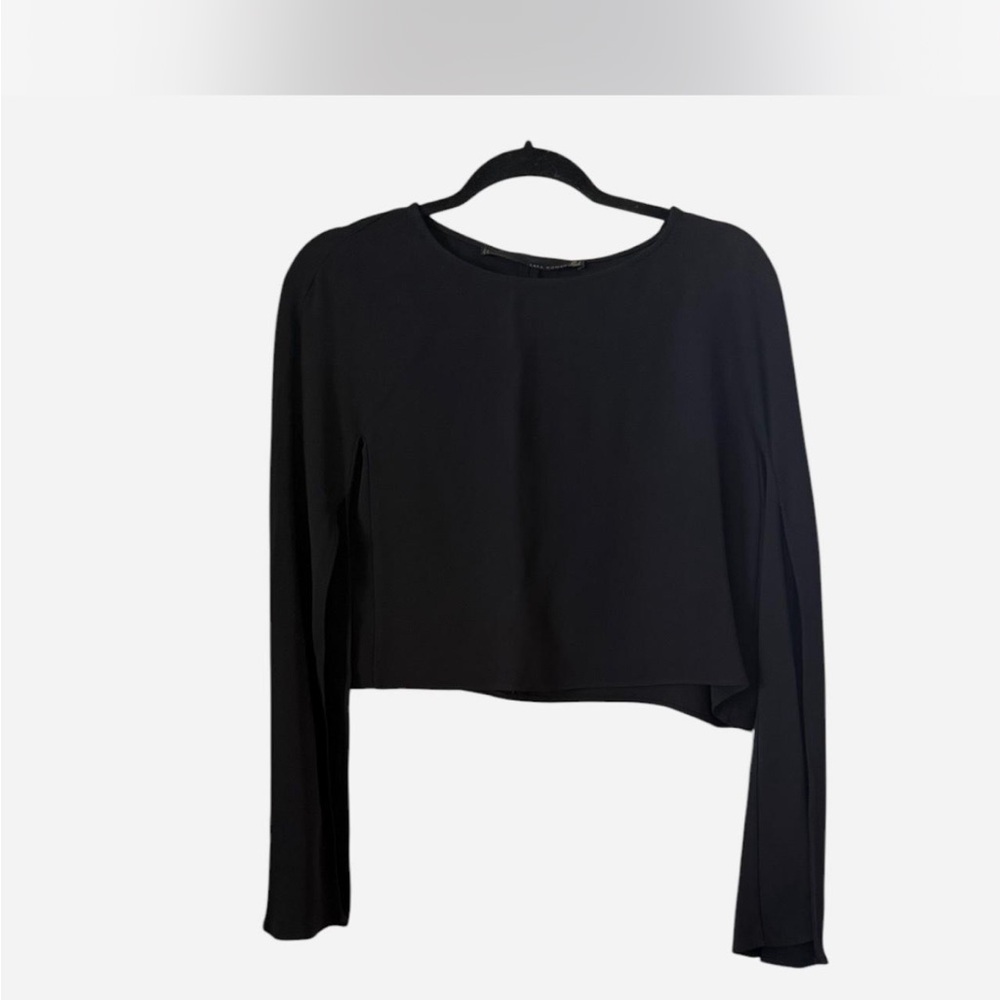 Zara Black long sleeve Blouse-Woman Studio Collection. With slits on sleeves.